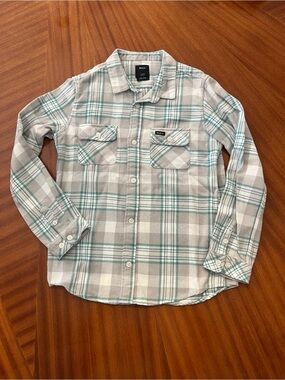 RVCA Gray and Teal Plaid Button-Down Shirt